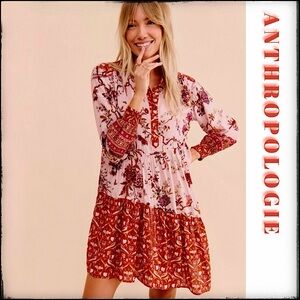 NWOT ANTHROPOLOGIE Asymmetrical Floral Paisley Dress V-neck Button Front Closure